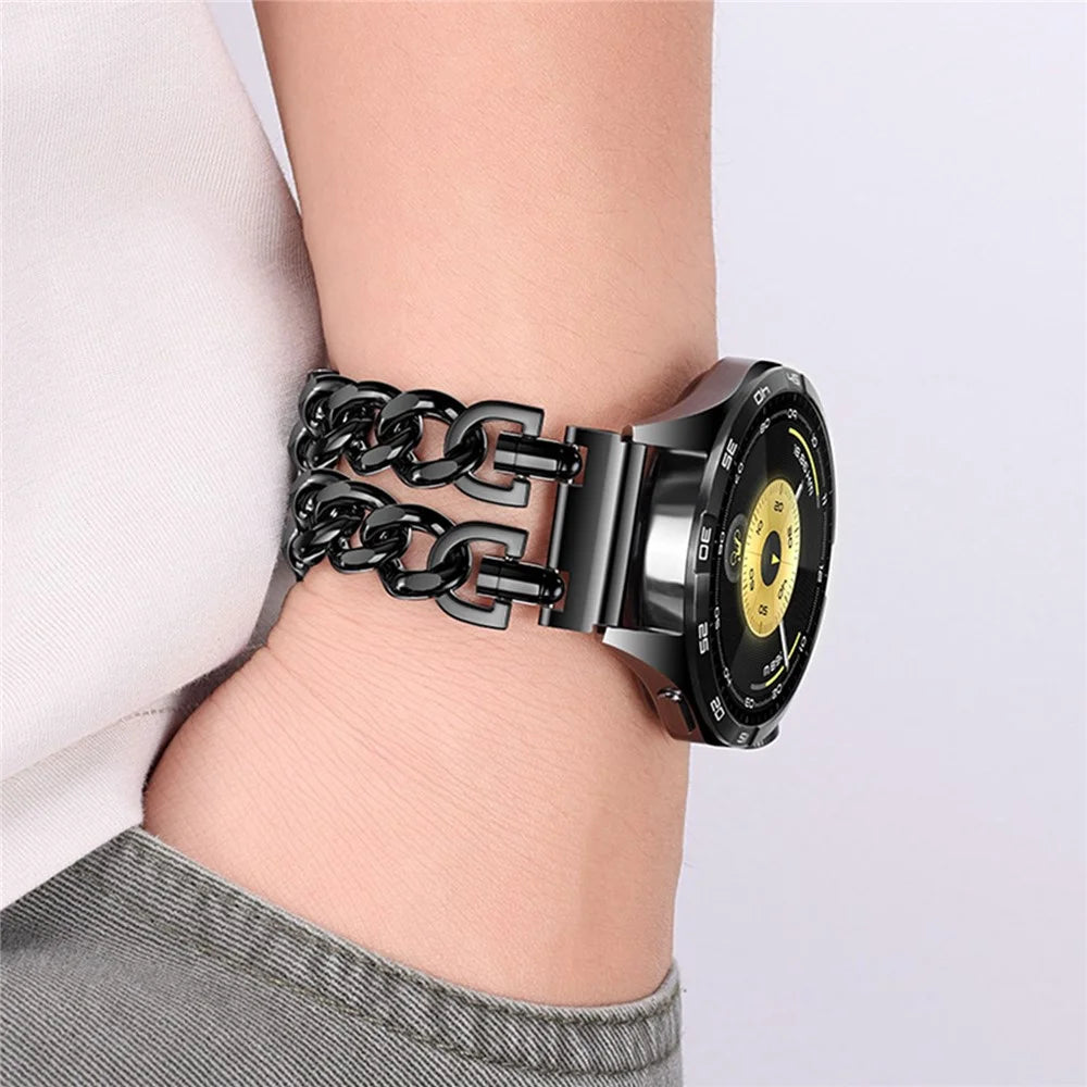 22mm Stainless Steel Band for Huawei Watch GT 6 46mm / GT 5 46mm / Samsung Galaxy Watch 46mm Cuban Chain Adjustable Metal Strap - Black - 7