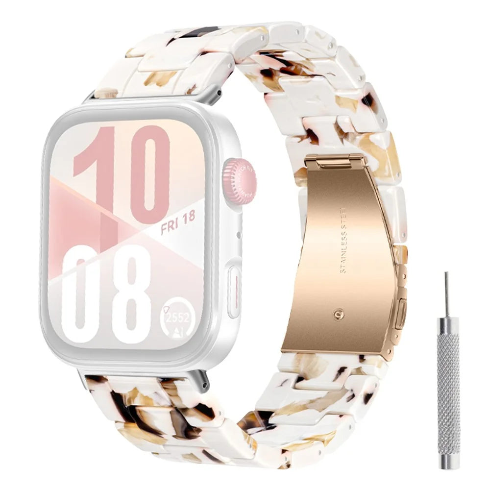 Resin Strap for Huawei Watch Fit 5 Pro / 4 Pro / 5 / 4 / 3 Foldable Buckle 3-Bead Watchband with Tool - Nougat - 1