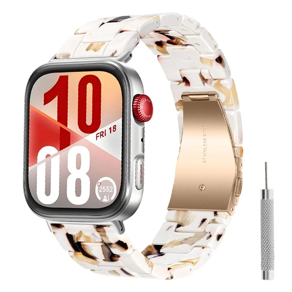 Resin Strap for Huawei Watch Fit 5 Pro / 4 Pro / 5 / 4 / 3 Foldable Buckle 3-Bead Watchband with Tool - Nougat - 2