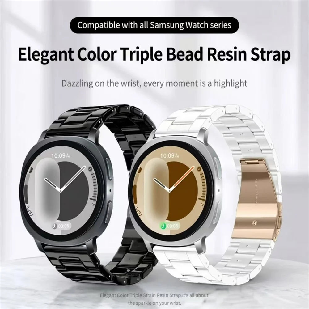 For Samsung Galaxy Watch Ultra2 47mm / Watch Ultra (2025) 47mm / Watch Ultra 47mm Resin Strap Foldable Buckle 3-Bead Watchband with Tool - Ceramic White - 6