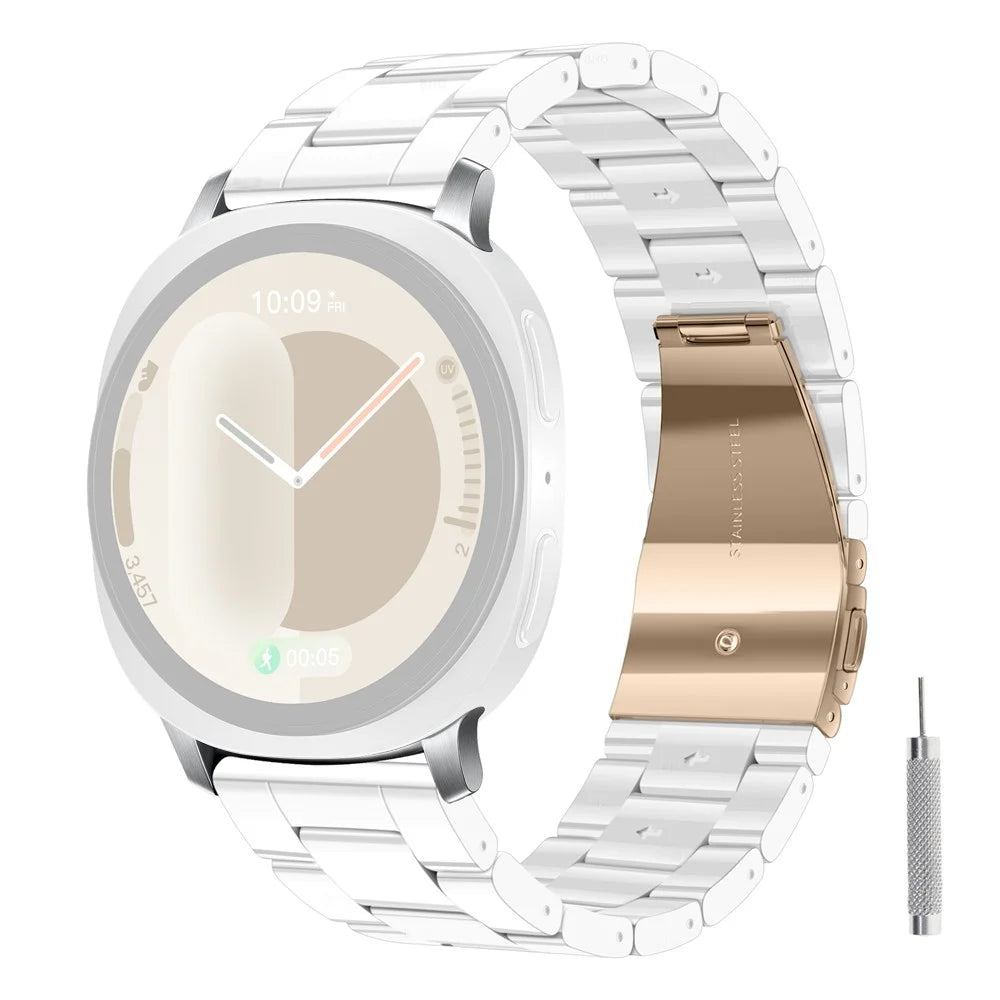 Resin Strap for Samsung Galaxy Watch8 40mm / 44mm / Watch8 Classic 46mm Foldable Buckle 3-Bead Watchband with Tool - Ceramic White - 1