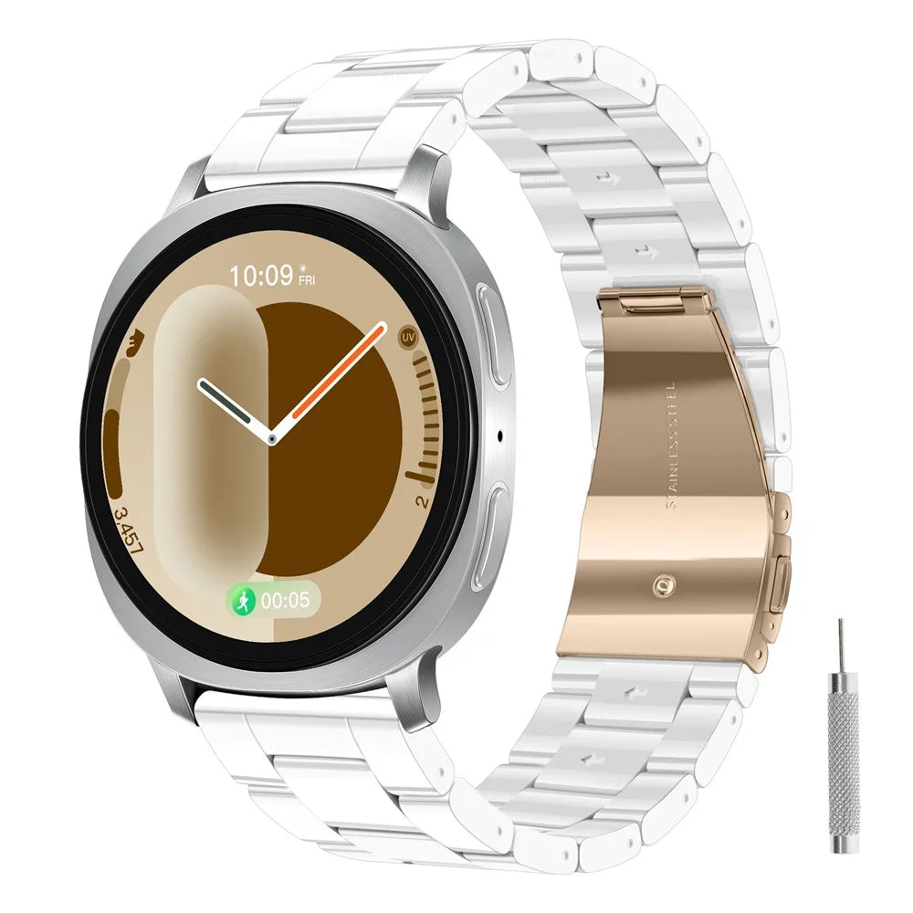 Resin Strap for Samsung Galaxy Watch8 40mm / 44mm / Watch8 Classic 46mm Foldable Buckle 3-Bead Watchband with Tool - Ceramic White - 2