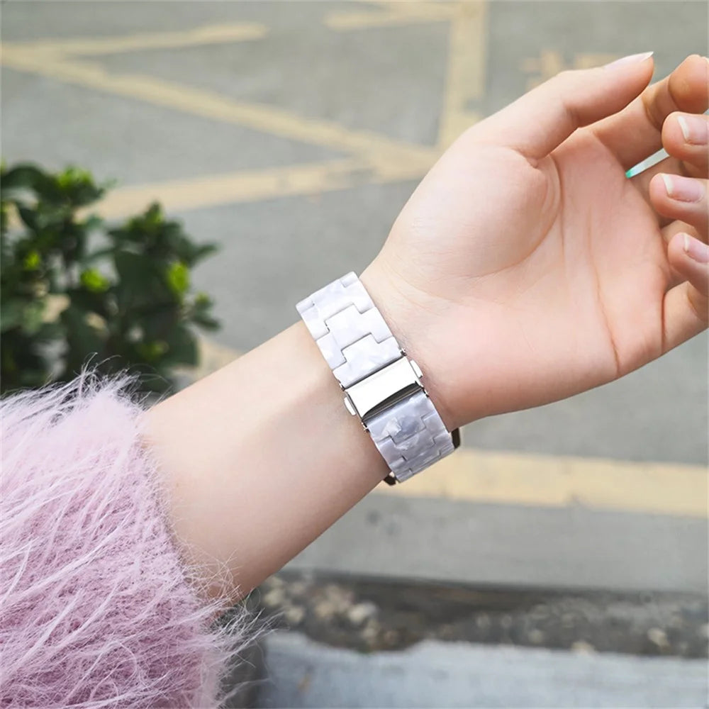 Resin Strap for Samsung Galaxy Watch8 40mm / 44mm / Watch8 Classic 46mm Foldable Buckle 3-Bead Watchband with Tool - Ceramic White - 5