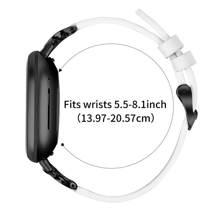 For Fitbit Versa 3 / Sense Strap with Black Buckle Rhinestone Connector Genuine Cow Leather Watch Band - White - 6