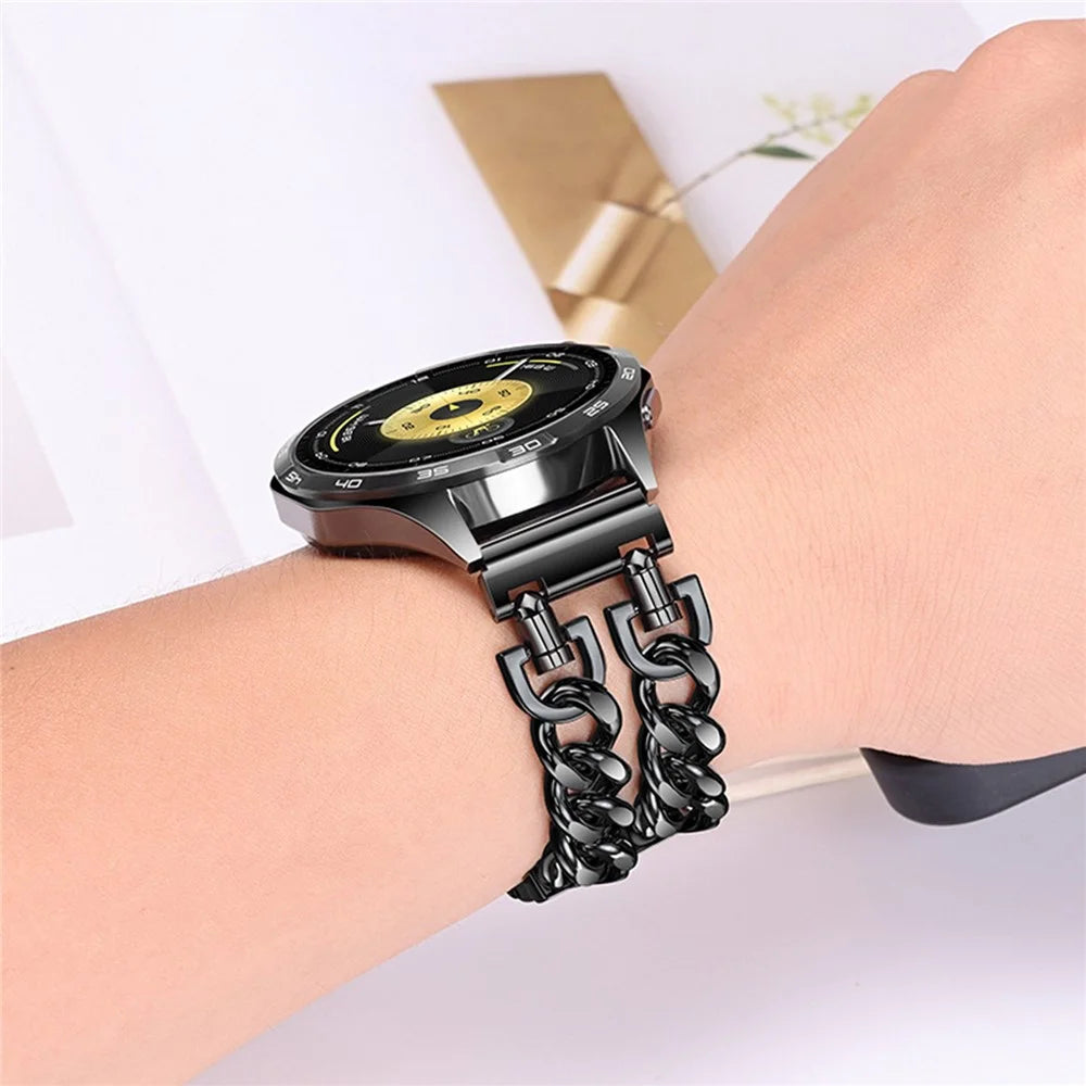 Cuban Chain Watch Band for Huawei Watch GT 6 41mm / GT 5 41mm / GT 4 41mm Stainless Steel Strap with Butterfly Buckle - Black - 4