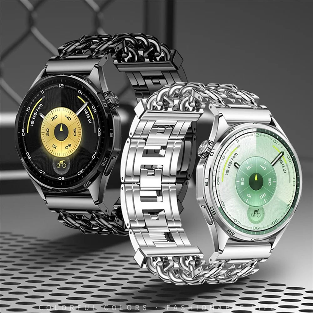 Cuban Chain Watch Band for Huawei Watch GT 6 41mm / GT 5 41mm / GT 4 41mm Stainless Steel Strap with Butterfly Buckle - Black - 7