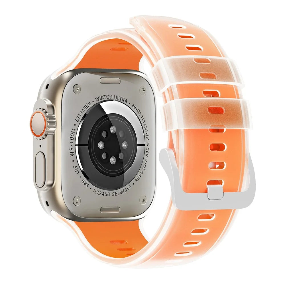 Jelly Watch Band for Apple Watch Ultra 3 2 1 49mm  /  Series 11 10 46mm  /  9 8 7 45mm  /  SE3 SE2 SE 6 5 4 44mm  /  3 2 1 42mm Dual Color Silicone Sports Strap - Transparent Orange - 1