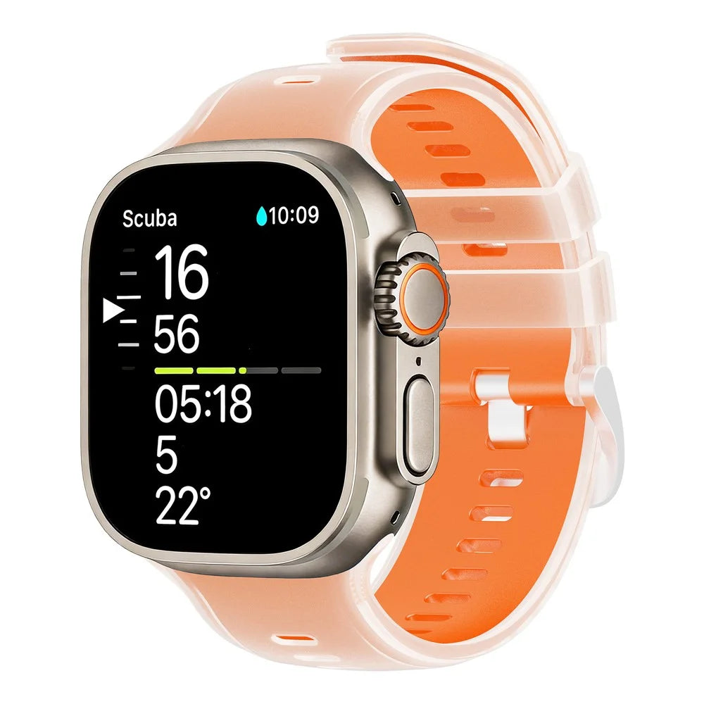 Jelly Watch Band for Apple Watch Ultra 3 2 1 49mm  /  Series 11 10 46mm  /  9 8 7 45mm  /  SE3 SE2 SE 6 5 4 44mm  /  3 2 1 42mm Dual Color Silicone Sports Strap - Transparent Orange - 2