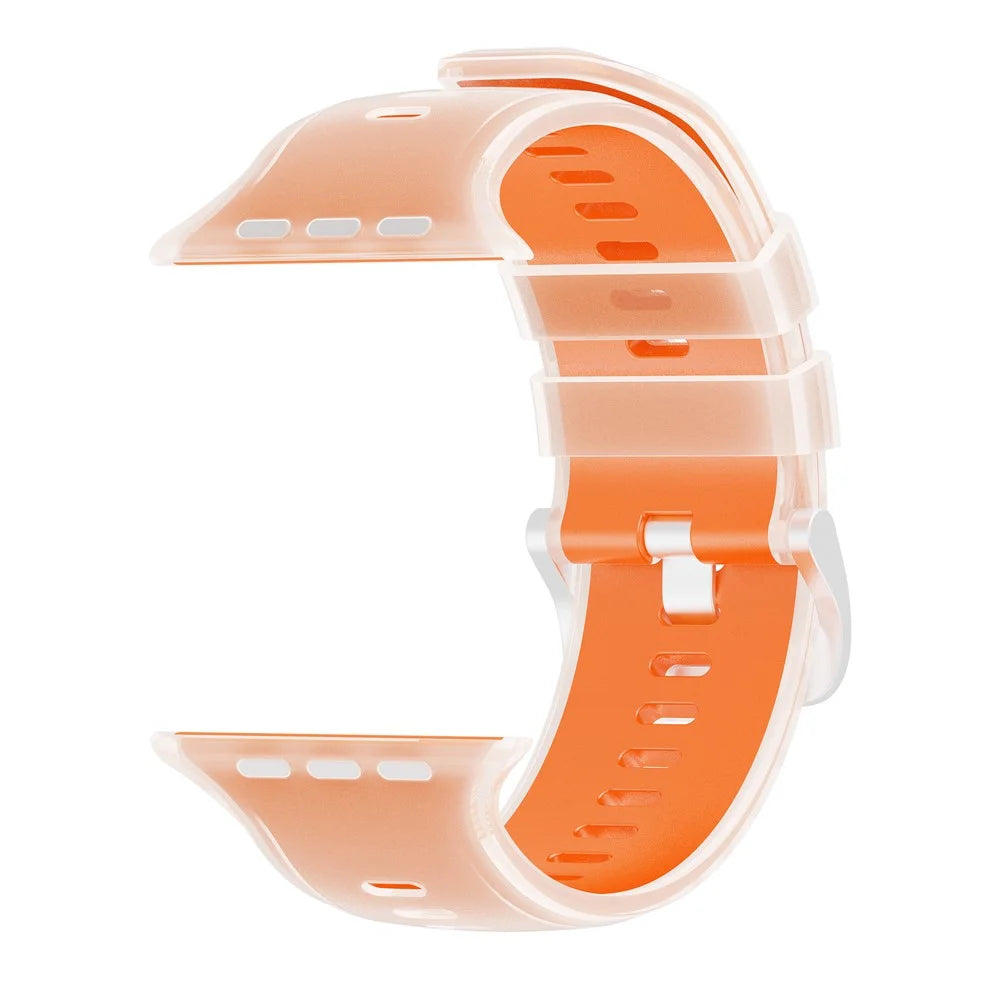 Jelly Watch Band for Apple Watch Ultra 3 2 1 49mm  /  Series 11 10 46mm  /  9 8 7 45mm  /  SE3 SE2 SE 6 5 4 44mm  /  3 2 1 42mm Dual Color Silicone Sports Strap - Transparent Orange - 3