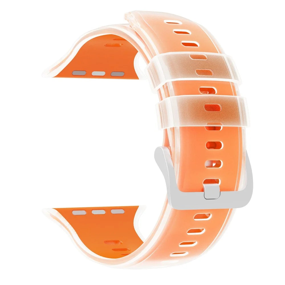 Jelly Watch Band for Apple Watch Ultra 3 2 1 49mm  /  Series 11 10 46mm  /  9 8 7 45mm  /  SE3 SE2 SE 6 5 4 44mm  /  3 2 1 42mm Dual Color Silicone Sports Strap - Transparent Orange - 4