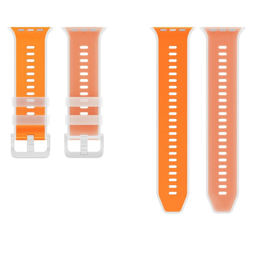 Jelly Watch Band for Apple Watch Ultra 3 2 1 49mm  /  Series 11 10 46mm  /  9 8 7 45mm  /  SE3 SE2 SE 6 5 4 44mm  /  3 2 1 42mm Dual Color Silicone Sports Strap - Transparent Orange - 5