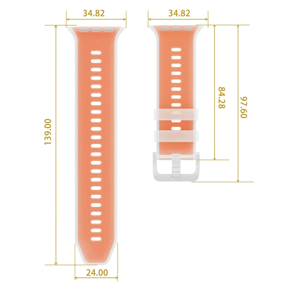 Jelly Watch Band for Apple Watch Ultra 3 2 1 49mm  /  Series 11 10 46mm  /  9 8 7 45mm  /  SE3 SE2 SE 6 5 4 44mm  /  3 2 1 42mm Dual Color Silicone Sports Strap - Transparent Orange - 6