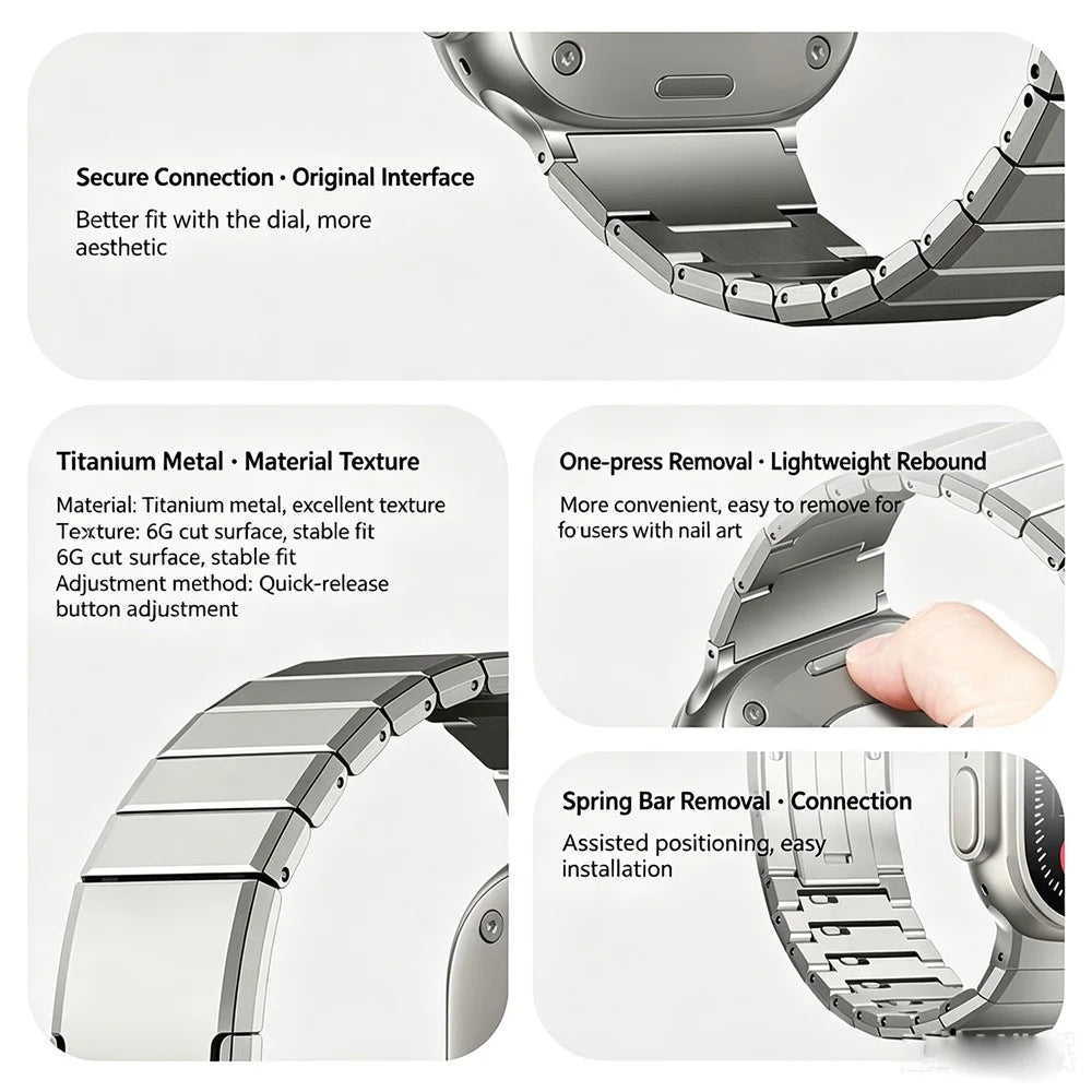 Titanium Alloy Band for Apple Watch Ultra 3 2 1 49mm  /  Series 11 10 46mm  /  9 8 7 45mm  /  SE3 SE2 SE 6 5 4 44mm  /  3 2 1 42mm Butterfly Buckle Quick Release Watch Strap - Titanium - 6