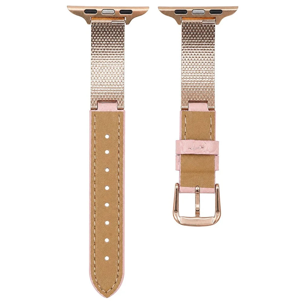 Crocodile Texture Strap for Apple Watch Series 11 10 42mm  /  9 8 7 41mm  /  SE3 SE2 SE 6 5 4 40mm  /  3 2 1 38mm Genuine Cow Leather Replacement Band - Black+Silver - 2