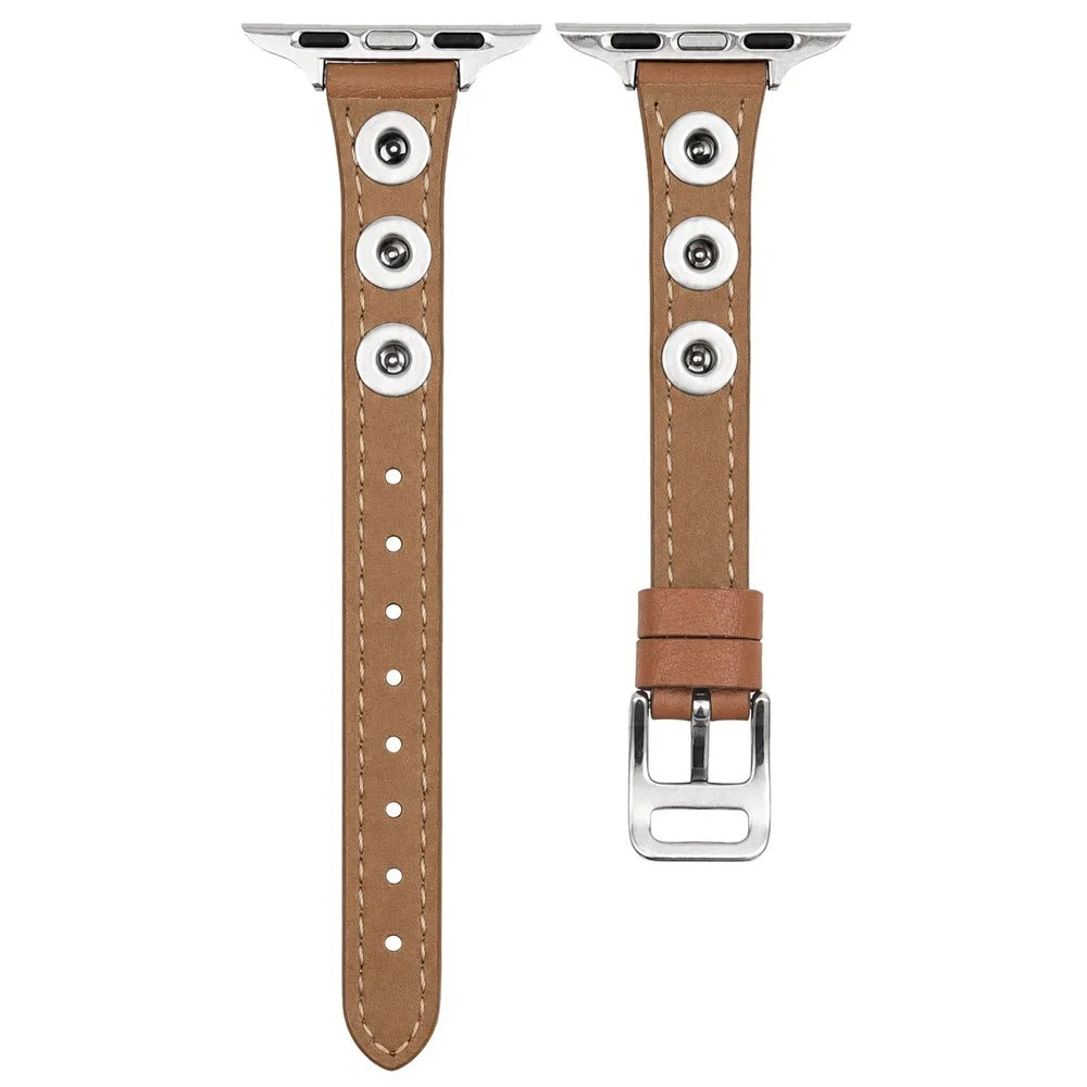 PU Leather Strap for Apple Watch Series 11 10 42mm  /  9 8 7 41mm  /  SE3 SE2 SE 6 5 4 40mm  /  3 2 1 38mm Rivet Studded Slim Watch Band - Dark Brown - 2