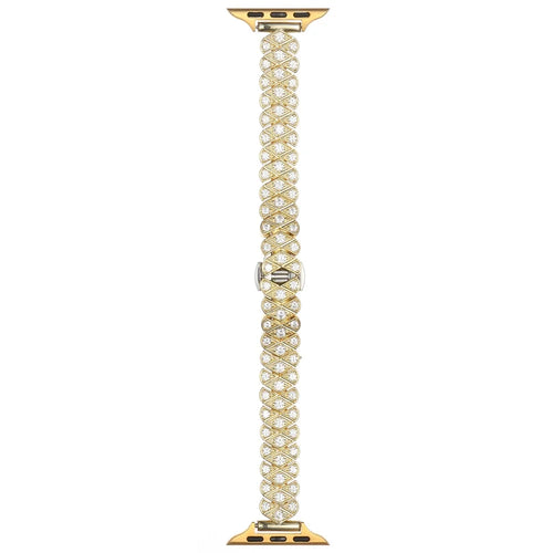 Strap for Apple Watch Series 11 10 42mm  /  9 8 7 41mm  /  SE3 SE2 SE 6 5 4 40mm  /  3 2 1 38mm Full Zircon Decor Watch Band with Butterfly Buckle - Gold - 1