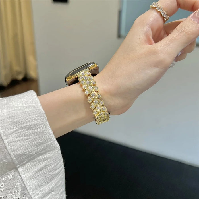 Strap for Apple Watch Ultra 3 2 1 49mm  /  Series 11 10 46mm  /  9 8 7 45mm  /  SE3 SE2 SE 6 5 4 44mm  /  3 2 1 42mm Full Zircon Decor Watch Band with Butterfly Buckle - Gold - 2