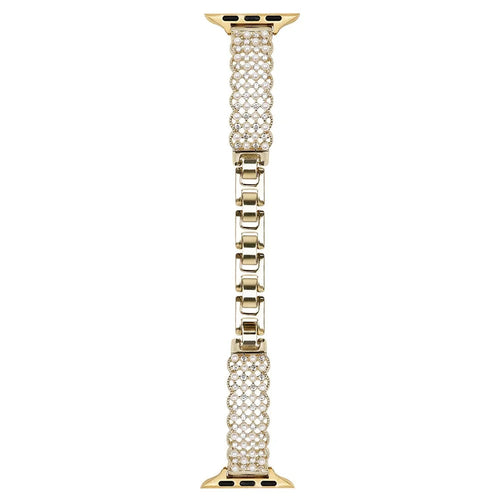 Metal Strap for Apple Watch Series 11 10 42mm  /  9 8 7 41mm  /  SE3 SE2 SE 6 5 4 40mm  /  3 2 1 38mm Bracelet Wristband with Faux Pearl Rhinestone Decor - Gold - 1
