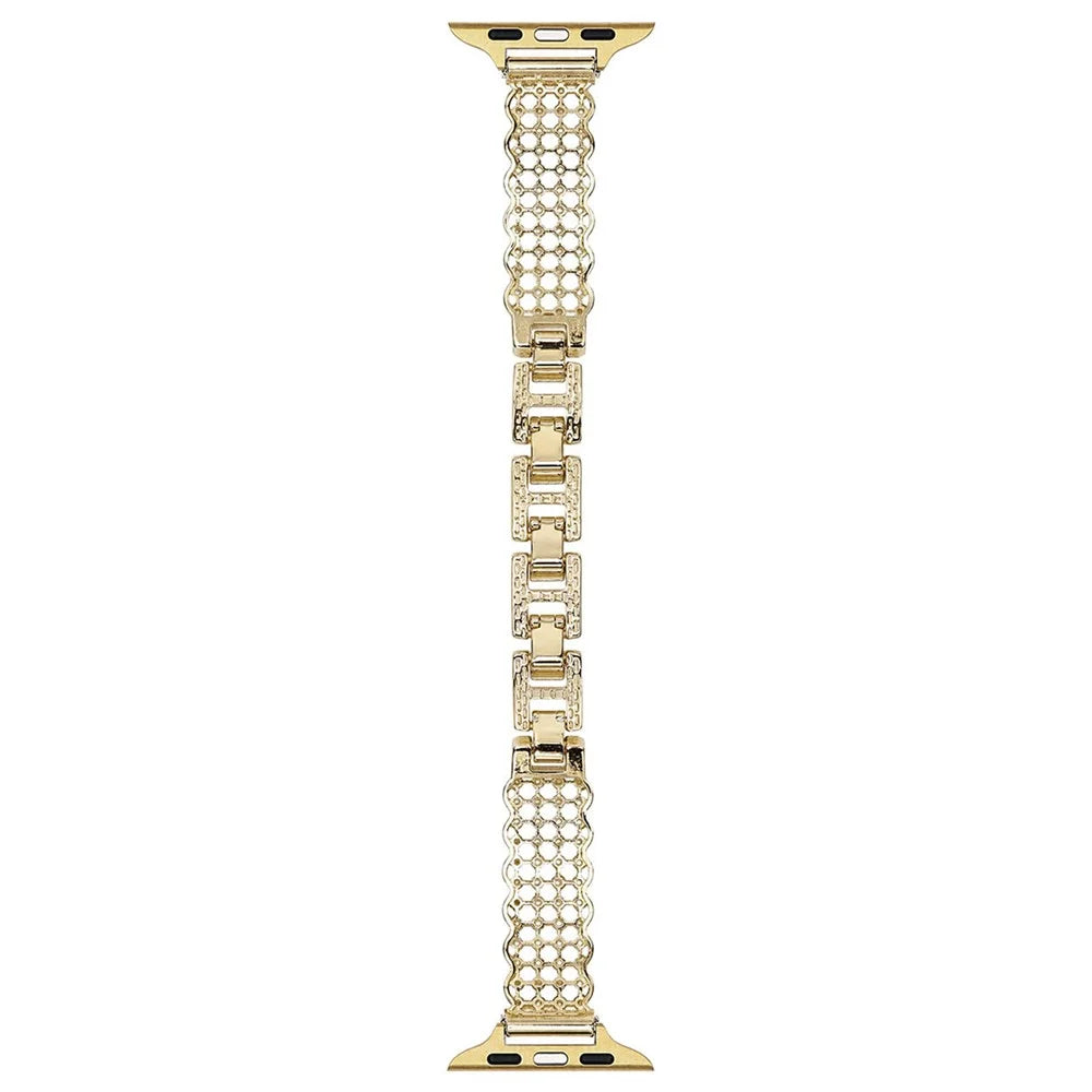 Metal Strap for Apple Watch Series 11 10 42mm  /  9 8 7 41mm  /  SE3 SE2 SE 6 5 4 40mm  /  3 2 1 38mm Bracelet Wristband with Faux Pearl Rhinestone Decor - Gold - 2