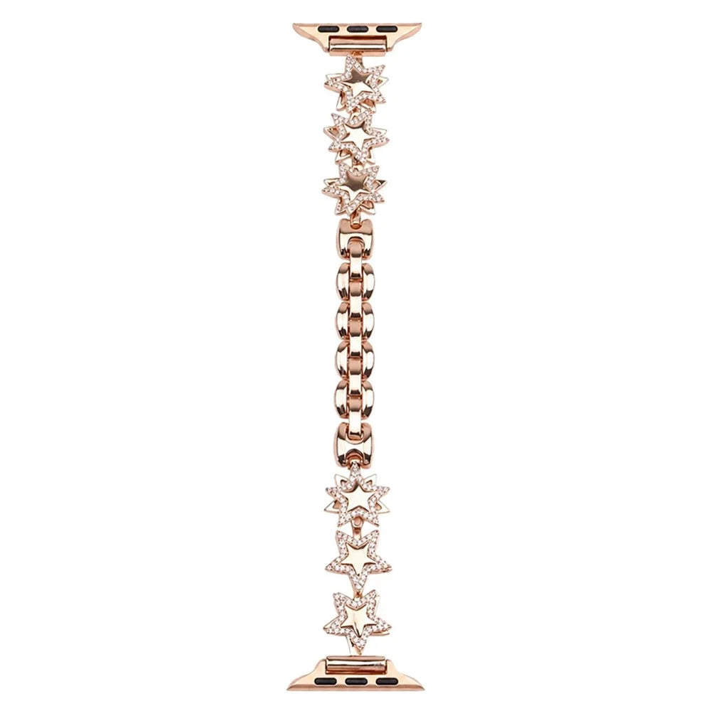 Strap for Apple Watch Ultra 3 2 1 49mm  /  Series 11 10 46mm  /  9 8 7 45mm  /  SE3 SE2 SE 6 5 4 44mm  /  3 2 1 42mm Rhinestone Star Design Chain Wristband - Rose Gold - 1
