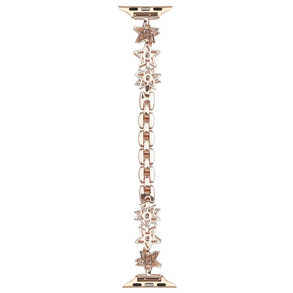Strap for Apple Watch Ultra 3 2 1 49mm  /  Series 11 10 46mm  /  9 8 7 45mm  /  SE3 SE2 SE 6 5 4 44mm  /  3 2 1 42mm Rhinestone Star Design Chain Wristband - Rose Gold - 2
