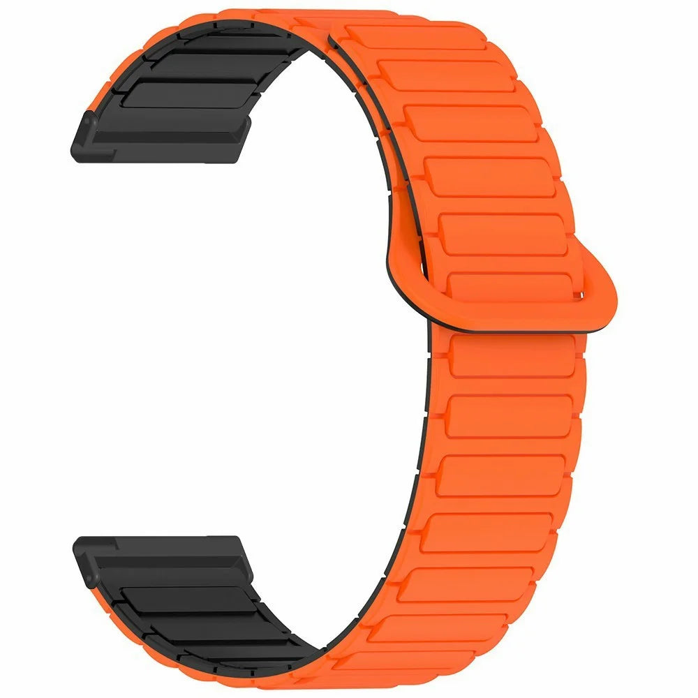 Silicone Watch Band for Coros Nomad / Apex 4 46mm / Suunto 9 , 24mm Magnetic Sports Strap Adjustable Wristband - Orange+Black - 1