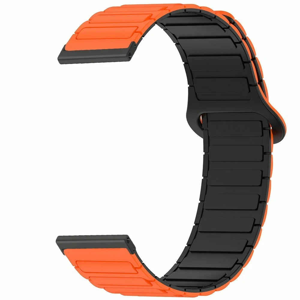Silicone Watch Band for Coros Nomad / Apex 4 46mm / Suunto 9 , 24mm Magnetic Sports Strap Adjustable Wristband - Orange+Black - 3