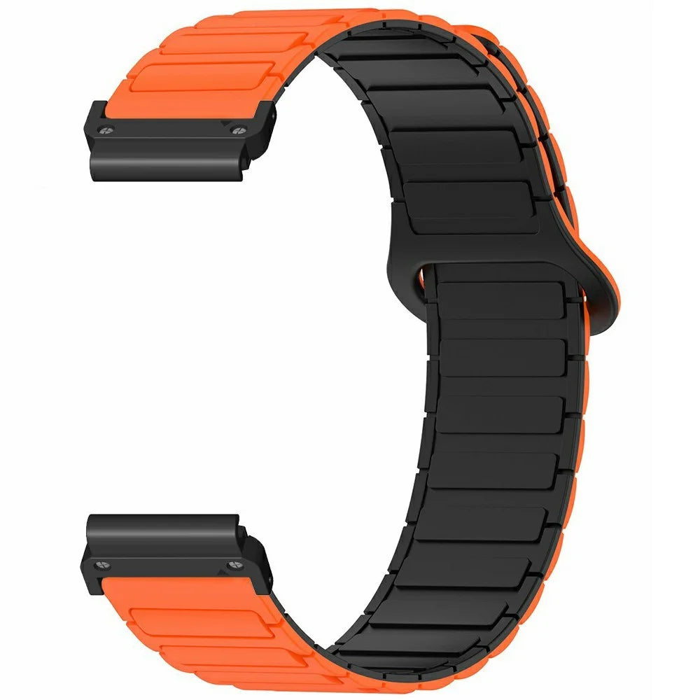 Silicone Strap for Garmin Fenix 8 47mm / 7 / 6 / 5 , 22mm Magnetic Watch Band Replacement Wristband - Orange+Black - 1