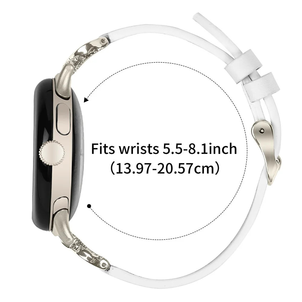 Genuine Cow Leather Strap for Google Pixel Watch 4 41mm / Watch 3 41mm / Watch 2 / Watch , Rhinestone Connector Watch Band with Starlight Buckle - White - 6