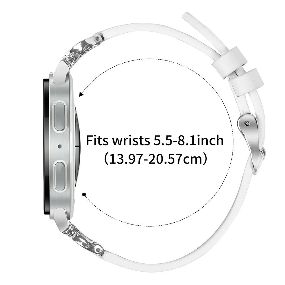 Genuine Cow Leather Strap for Samsung Galaxy Watch8 40mm / Watch8 44mm / Watch8 Classic 46mm , Rhinestone Connector Watch Band with Silver Buckle - White - 6