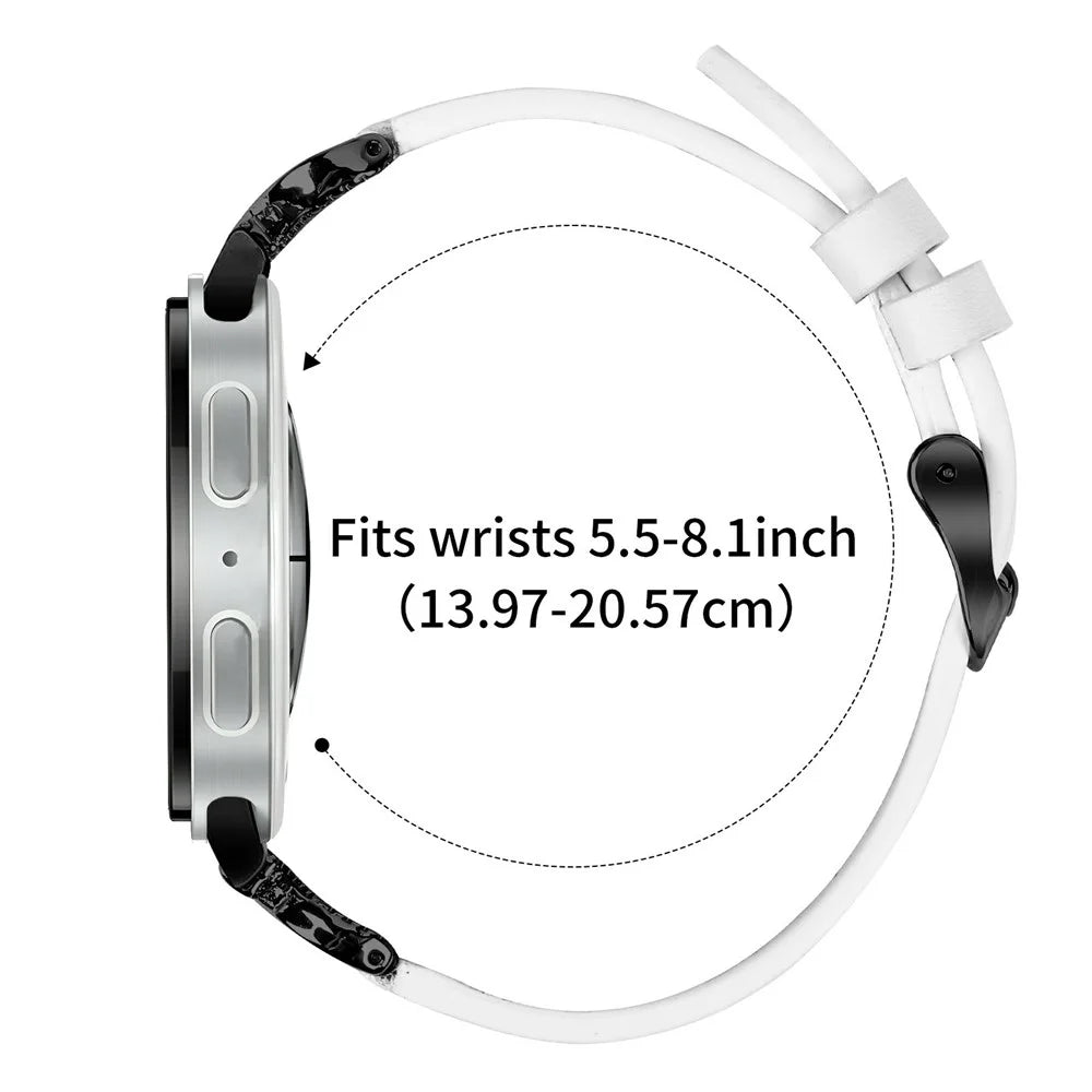 Genuine Cow Leather Strap for Samsung Galaxy Watch8 40mm / Watch8 44mm / Watch8 Classic 46mm , Rhinestone Connector Watch Band with Black Buckle - White - 6