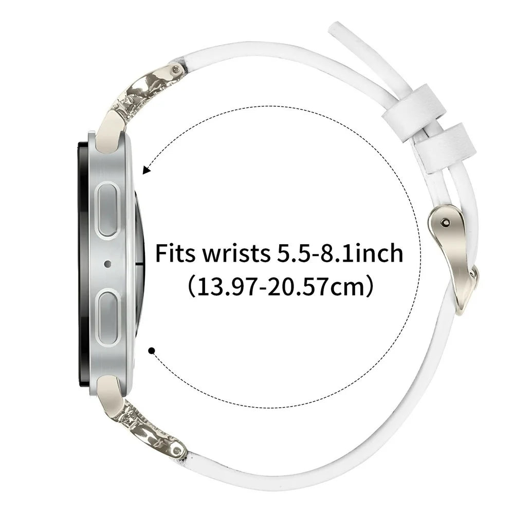 Genuine Cow Leather Strap for Samsung Galaxy Watch8 40mm / Watch8 44mm / Watch8 Classic 46mm , Rhinestone Connector Watch Band with Starlight Buckle - White - 6
