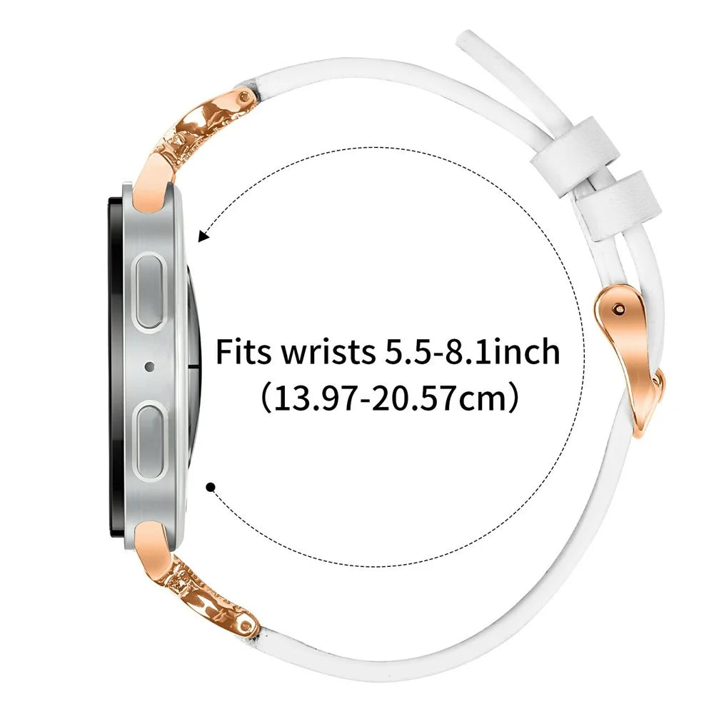 Genuine Cow Leather Strap with Rose Gold Buckle for Samsung Galaxy Watch8 40mm / Watch8 44mm / Watch8 Classic 46mm , Rhinestone Connector Watch Band - White - 6
