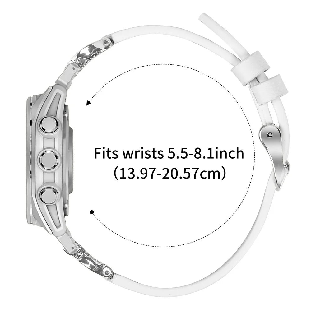 For Garmin Fenix 8 47mm Strap Genuine Cow Leather Rhinestone Connector Watch Band with Silver Buckle - White - 6
