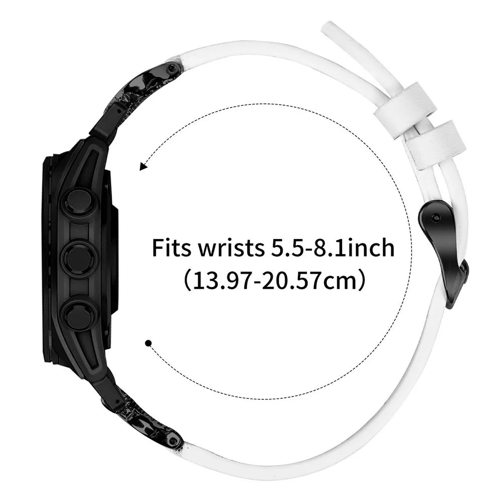 For Garmin Fenix 8 47mm Strap with Black Buckle Rhinestone Connector Genuine Cow Leather Watch Band - White - 6