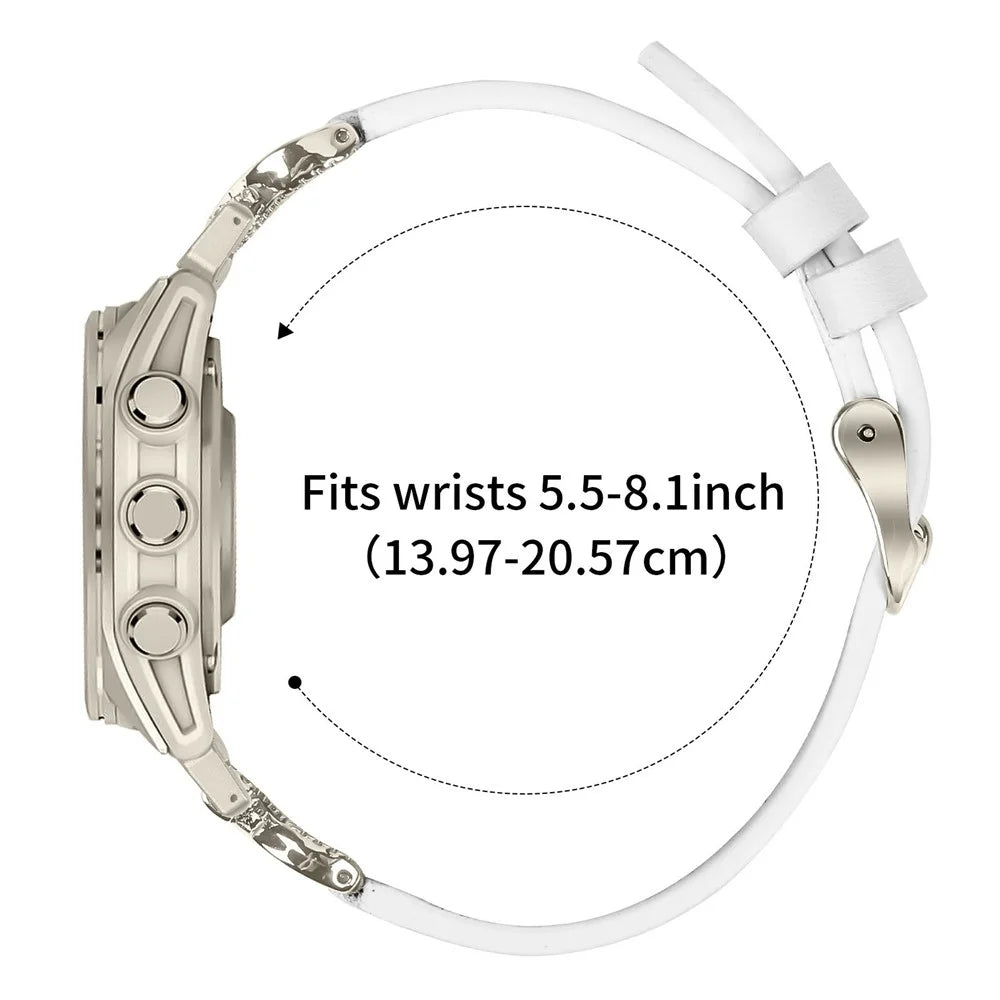 For Garmin Fenix 8 47mm Genuine Cow Leather Strap with Starlight Buckle Rhinestone Connector Watch Band - White - 6