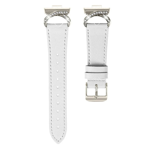 Genuine Cow Leather Strap with Starlight Buckle for Huawei Watch Fit 4 / Fit 4 Pro / Fit 3 , Rhinestone Connector Watch Band - White - 1