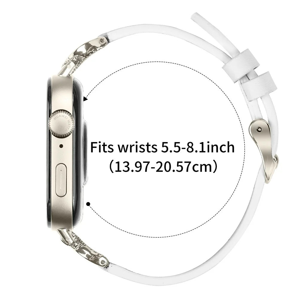 Genuine Cow Leather Strap with Starlight Buckle for Huawei Watch Fit 4 / Fit 4 Pro / Fit 3 , Rhinestone Connector Watch Band - White - 6
