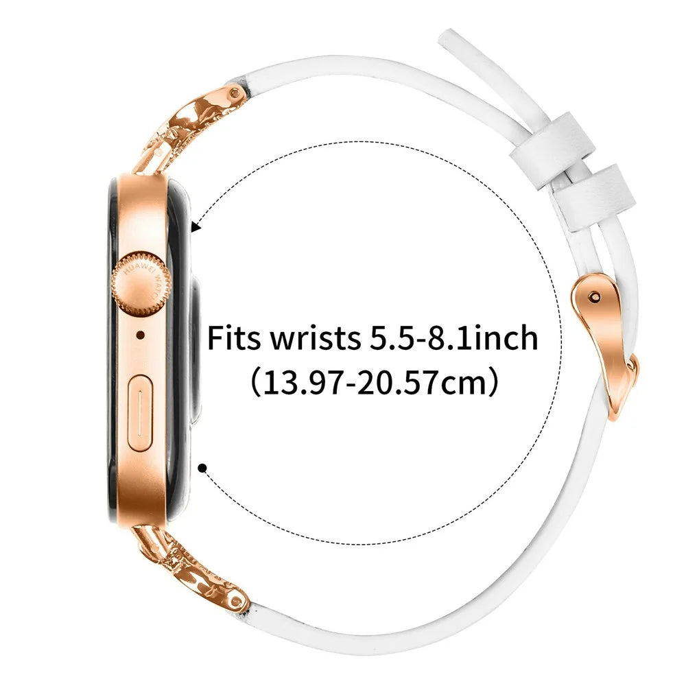 Genuine Cow Leather Strap for Huawei Watch Fit 4 / Fit 4 Pro / Fit 3 Rhinestone Connector Watch Band with Rose Gold Buckle - White - 6