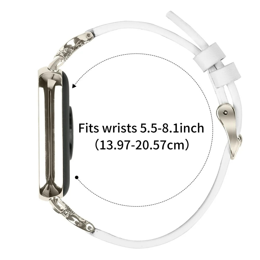 Genuine Cow Leather Strap with Starlight Buckle for Xiaomi Smart Band 9 Pro / 8 Pro / Redmi Watch 4 , Rhinestone Connector Watch Band - White - 6