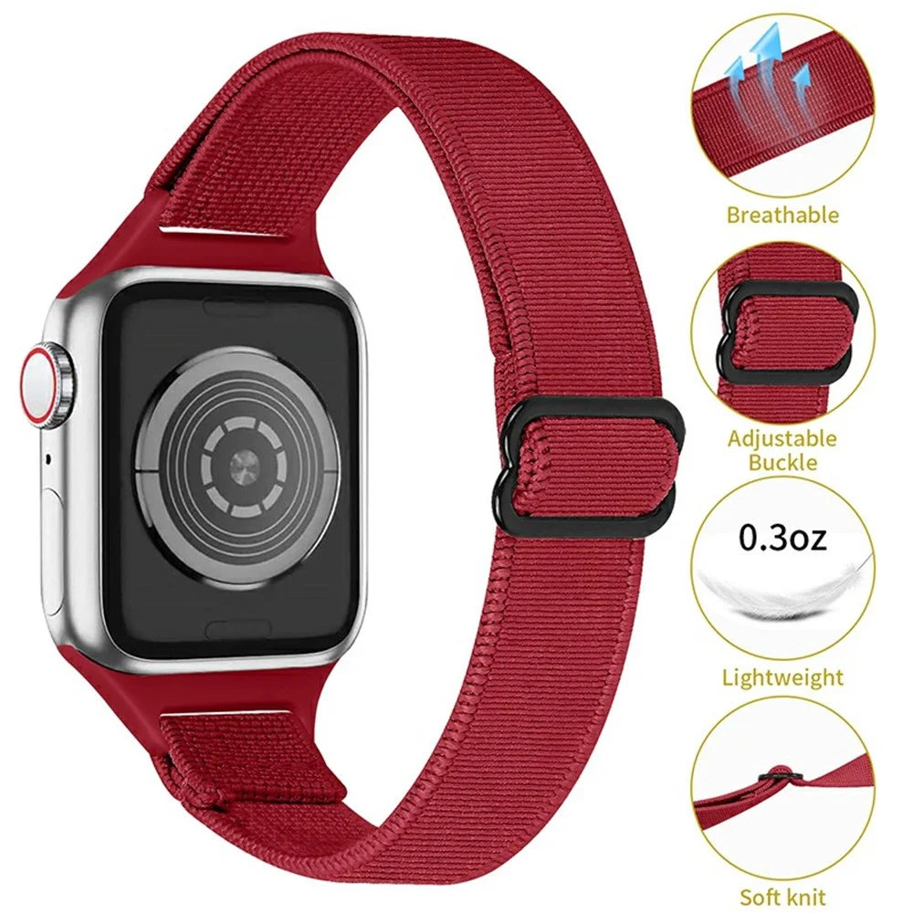 Adjustable Braided Nylon Smart Watch Band Wrist Strap for Apple Watch Series 8 41mm / Series 7 41mm /  1 / 2 / 3 38mm 4 / 5 / 6 40mm - Red - 3
