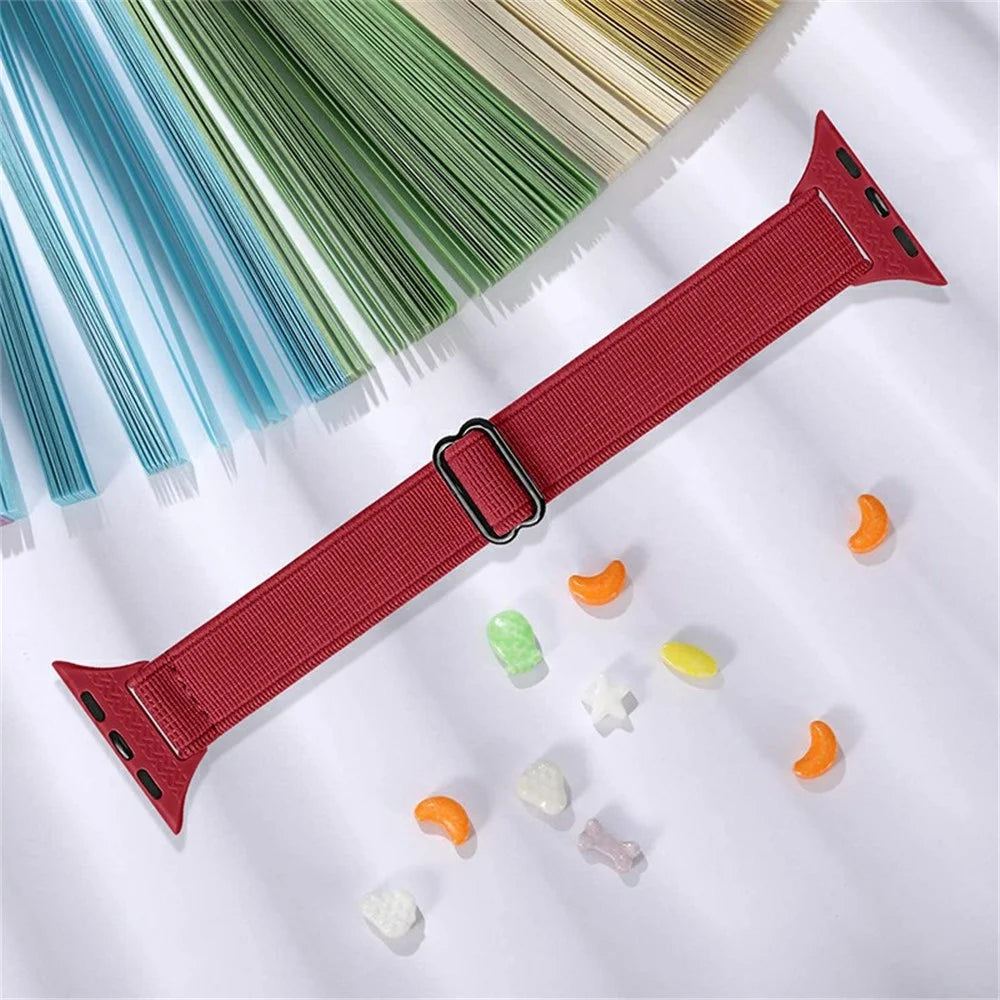 Adjustable Braided Nylon Smart Watch Band Wrist Strap for Apple Watch Series 8 41mm / Series 7 41mm /  1 / 2 / 3 38mm 4 / 5 / 6 40mm - Red - 4