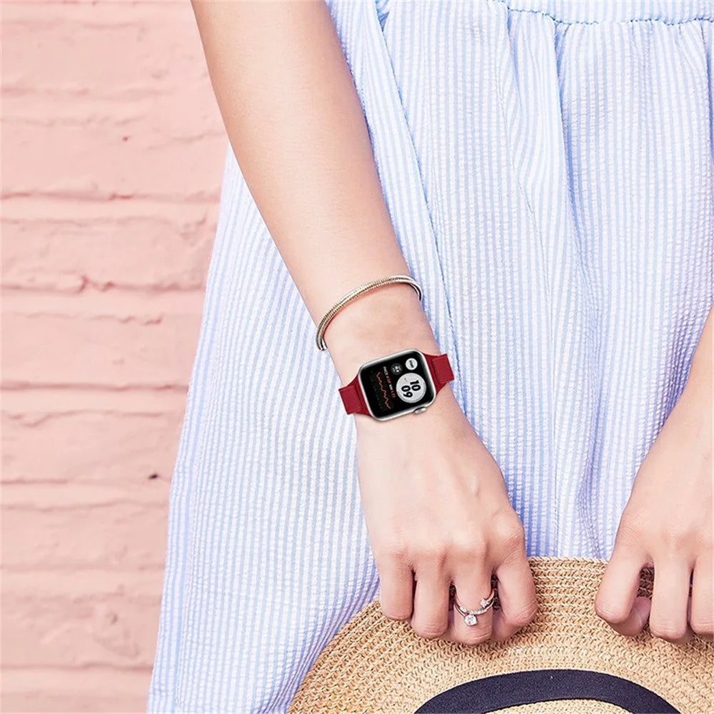 Adjustable Braided Nylon Smart Watch Band Wrist Strap for Apple Watch Series 8 41mm / Series 7 41mm /  1 / 2 / 3 38mm 4 / 5 / 6 40mm - Red - 5