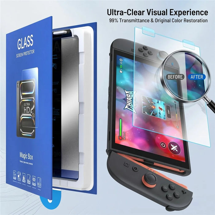 For Nintendo Switch 2 Screen Protector Ultra Clear Tempered Glass Film with Dust-Free Installation Tool - Transparent - 2
