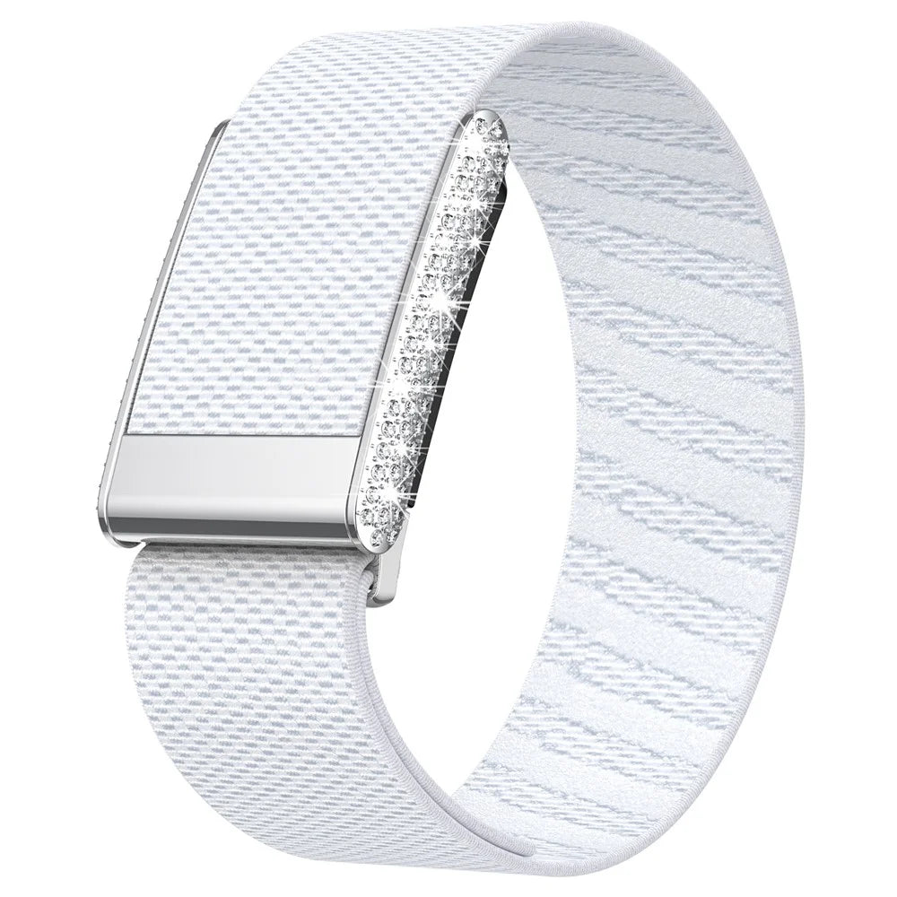 For WHOOP 5.0 Nylon Elastic Strap with Rhinestone Decor Adjustable Replacement Wristband - White - 1