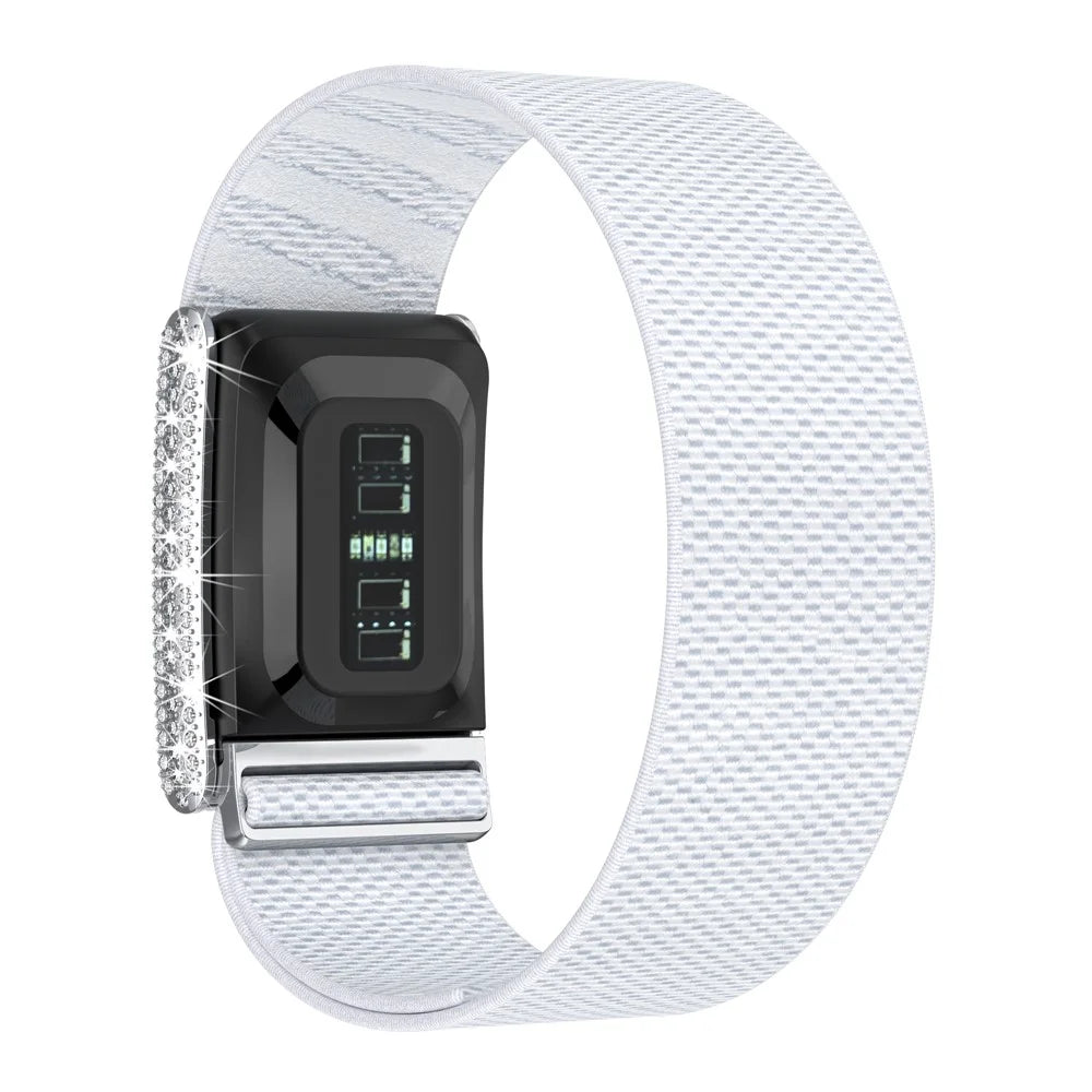 For WHOOP 5.0 Nylon Elastic Strap with Rhinestone Decor Adjustable Replacement Wristband - White - 2
