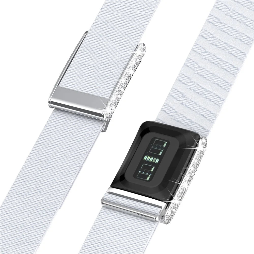 For WHOOP 5.0 Nylon Elastic Strap with Rhinestone Decor Adjustable Replacement Wristband - White - 3