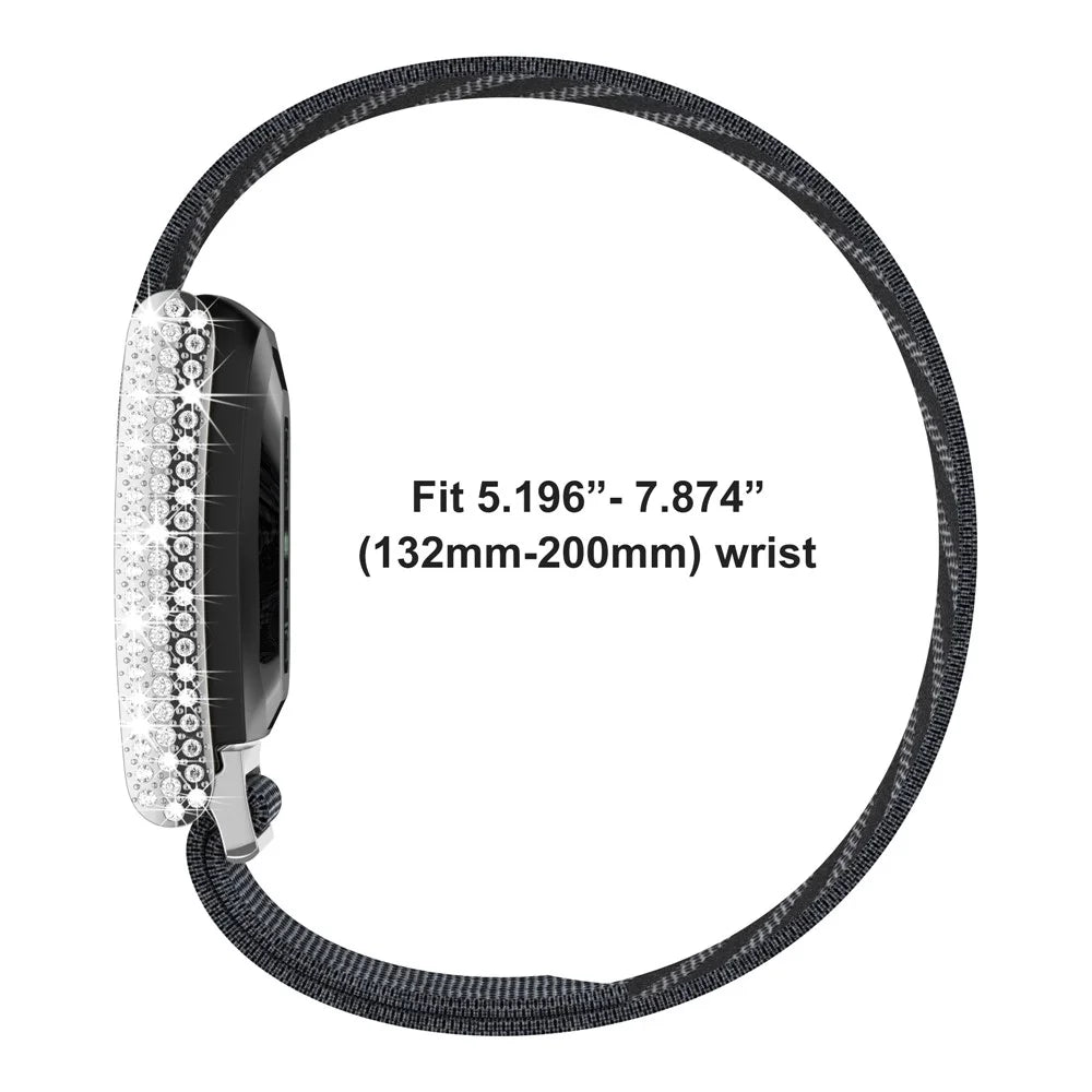 For WHOOP 5.0 Nylon Elastic Strap with Rhinestone Decor Adjustable Replacement Wristband - White - 6