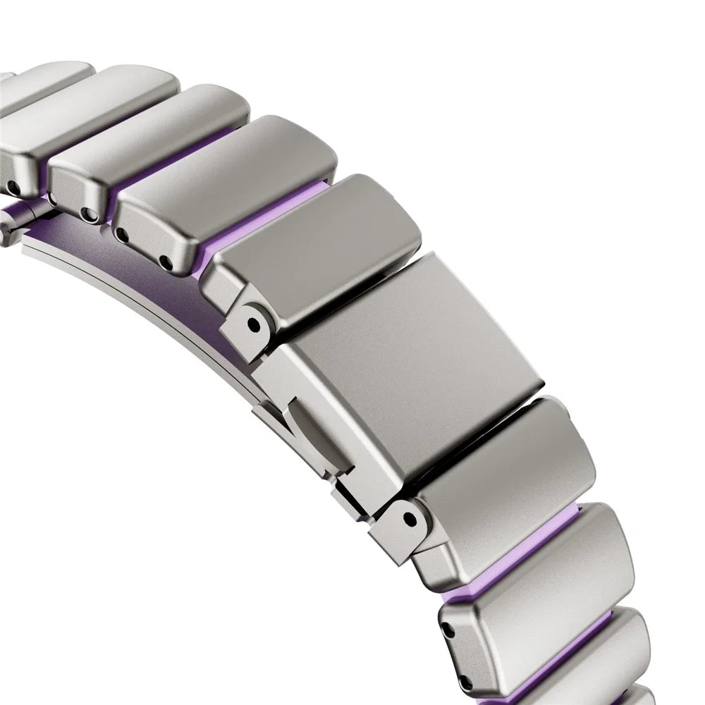 Strap for Apple Watch Series 11 10 42mm  /  9 8 7 41mm  /  SE3 SE2 SE 6 5 4 40mm  /  3 2 1 38mm Stainless Steel + Silicone Replacement Band with Fold-over Clasp - Titanium+Purple - 5