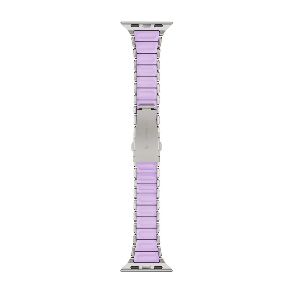 Strap for Apple Watch Series 11 10 42mm  /  9 8 7 41mm  /  SE3 SE2 SE 6 5 4 40mm  /  3 2 1 38mm Stainless Steel + Silicone Replacement Band with Fold-over Clasp - Titanium+Purple - 7